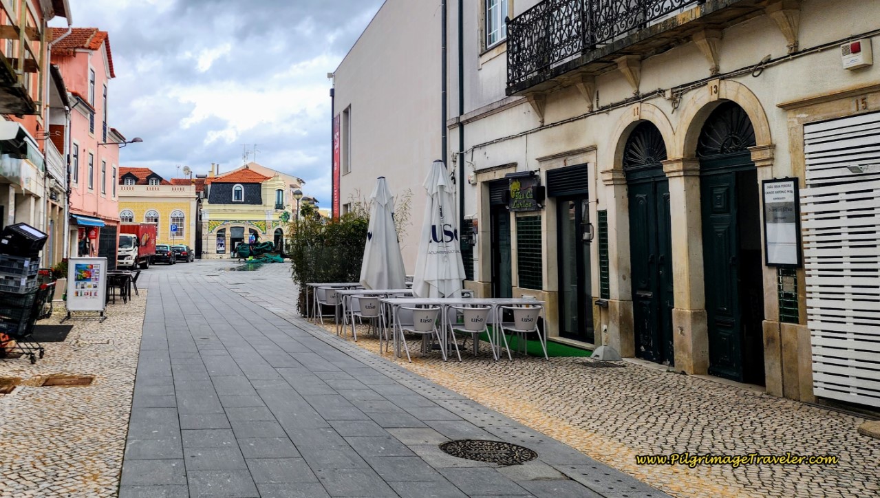 Walking thru Mealhada on the Rua Dr. Jose Cerveira Lebre on day ten of the Portuguese Way